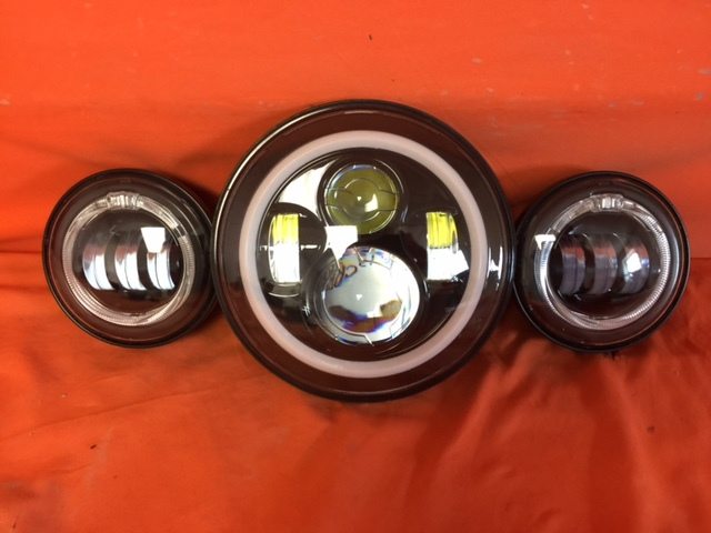 7" DAYMAKER Red HALO Headlight   Dual 4.5" - 4 1/2" RED HALO Auxiliary AUX Black Spot Passing LED Fog Lights Bulb Harley SET