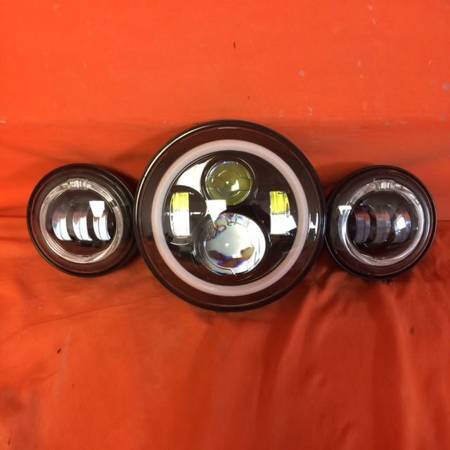 7" DAYMAKER Orange HALO Headlight   Dual 4.5" - 4 1/2" ORANGE HALO Auxiliary AUX Black Spot Passing LED Fog Lights Bulb Harley SET
