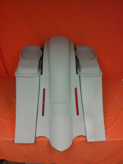 Harley Davidson 6" Heritage Softail Out & Down Extended Saddlebags, 6.5" Speaker Lids   LED Fender No Cutouts