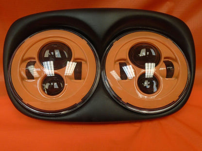 DUAL 7" ORANGE DAYMAKER LED ROAD GLIDE Black Light Bulb Headlight Motorcycle Harley   Bezel