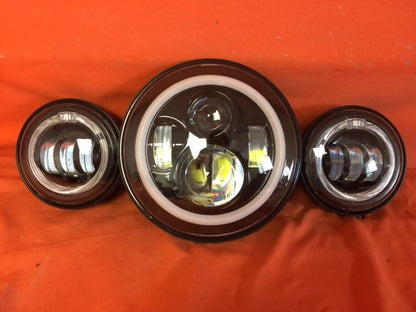7" DAYMAKER Pink HALO Headlight   Dual 4.5" - 4 1/2" PINK HALO Auxiliary AUX Black Spot Passing LED Fog Lights Bulb Harley SET
