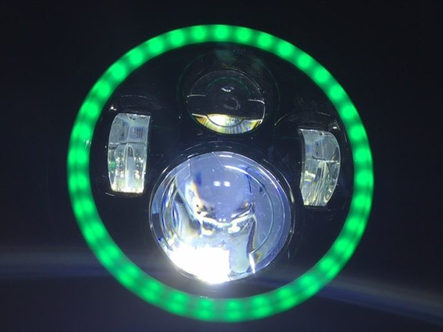 7" DAYMAKER Black Angel Eye GREEN with HALO LED Light Bulb Headlight Motorcycle Kawasaki Vulcan Nomad 1500 / 1600