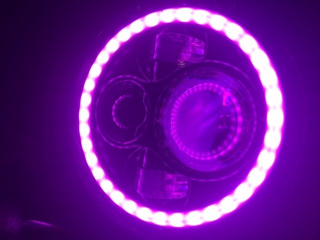 7" DAYMAKER Pink HALO Headlight   Dual 4.5" - 4 1/2" PINK HALO Auxiliary AUX Black Spot Passing LED Fog Lights Bulb Harley SET
