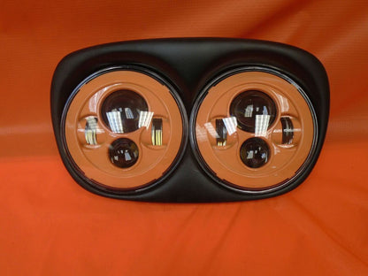 DUAL 7" ORANGE DAYMAKER LED ROAD GLIDE Black Light Bulb Headlight Motorcycle Harley   Bezel