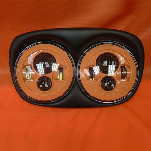 DUAL 7" ORANGE DAYMAKER LED ROAD GLIDE Black Light Bulb Headlight Motorcycle Harley   Bezel