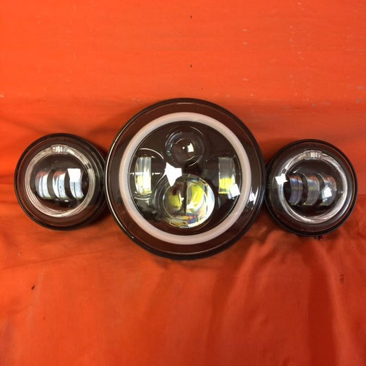 7" DAYMAKER Red HALO Headlight   Dual 4.5" - 4 1/2" RED HALO Auxiliary AUX Black Spot Passing LED Fog Lights Bulb Harley SET