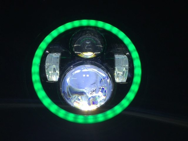 7" DAYMAKER Black Angel Eye GREEN HALO Projector HID LED Light Bulb Headlight Motorcycle Harley
