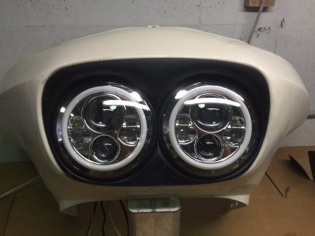 DUAL 7" DAYMAKER WHITE HALO LED Replacement ROAD GLIDE Chrome Light Bulb Headlight Motorcycle Harley   Bezel