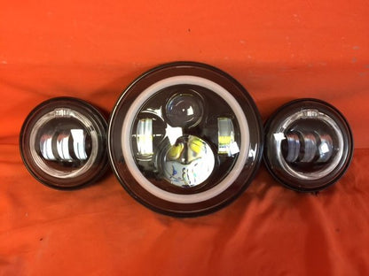 7" DAYMAKER Blue HALO Headlight   Dual 4.5" - 4 1/2" HALO Auxiliary AUX Black Spot Passing LED Fog Lights Bulb Harley SET