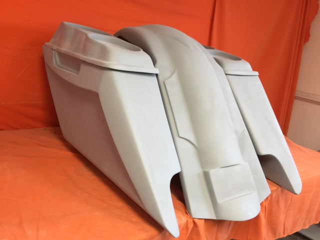 Harley Davidson 5" Fifty Five Extended Stretched Saddlebag Fender Kit - Dual Cut Outs   6 x 9 Speaker Lids