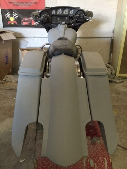 Harley Davidson 6" Trendsetter Extended Saddlebag LED Fender Kit Dual Cut Outs Dual 6.5" Speaker Lids