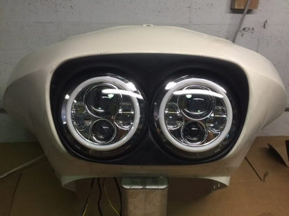DUAL 7" DAYMAKER WHITE HALO LED Replacement ROAD GLIDE Chrome Light Bulb Headlight Motorcycle Harley   Bezel