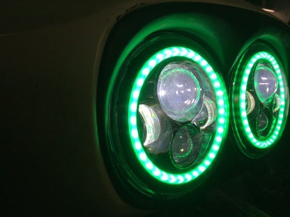 DUAL 7" DAYMAKER GREEN HALO LED Replacement ROAD GLIDE Black Light Bulb Headlight Motorcycle Harley   Bezel