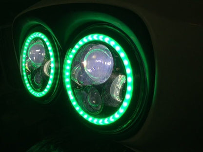 DUAL 7" DAYMAKER GREEN HALO LED Replacement ROAD GLIDE Chrome Light Bulb Headlight Motorcycle Harley   Bezel