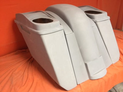 Honda VTX 1300 / 1800 5" Extended Stretched Saddlebags   Rear Fender No Cut Outs   Dual 6 X 9 Speaker Lids
