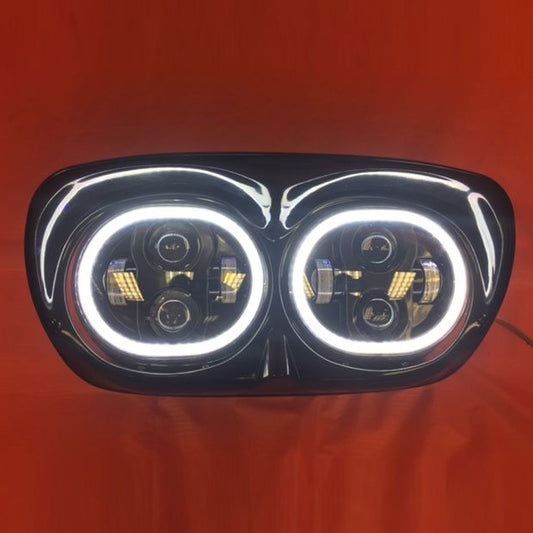 DUAL 5.75" DAYMAKER HID LED ROAD GLIDE Black Light with FULL HALO Bulb Headlight Motorcycle Harley   Bezel