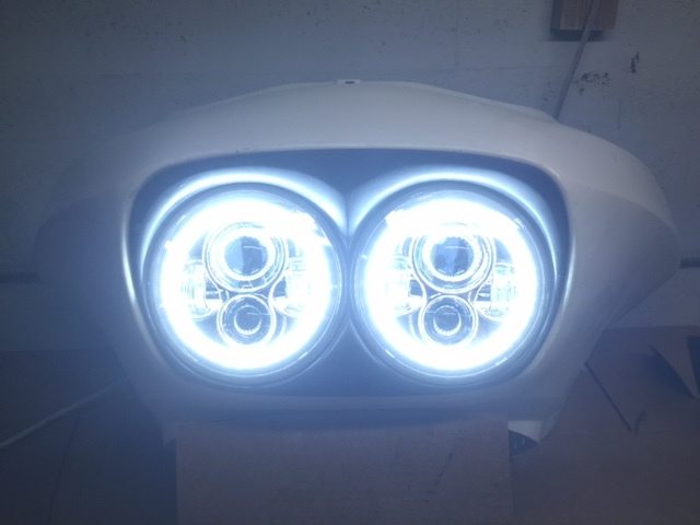 DUAL 7" DAYMAKER WHITE HALO LED Replacement ROAD GLIDE Black Light Bulb Headlight Motorcycle Harley   Beze