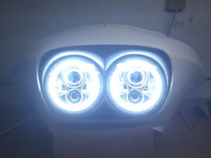 DUAL 7" DAYMAKER WHITE HALO LED Replacement ROAD GLIDE Black Light Bulb Headlight Motorcycle Harley   Beze