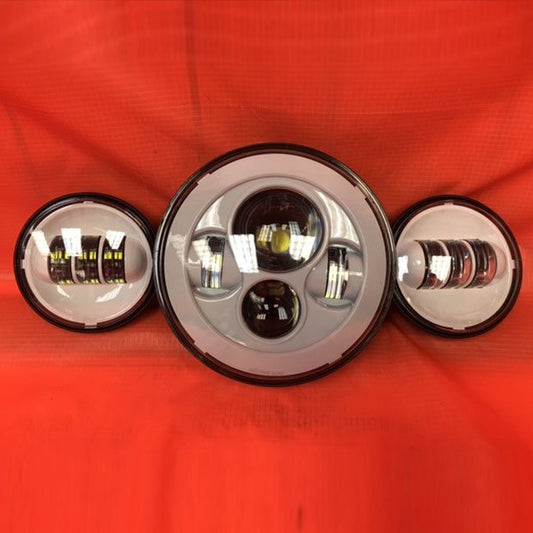 7" DAYMAKER WHITE Headlight   Dual White 4.5" - 4 1/2" Auxiliary AUX Spot Passing LED Fog Lights Bulb Harley SET