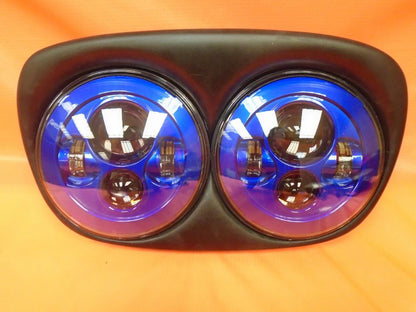 DUAL 7" BLUE DAYMAKER LED ROAD GLIDE Light Bulb Headlight Motorcycle Harley   Bezel