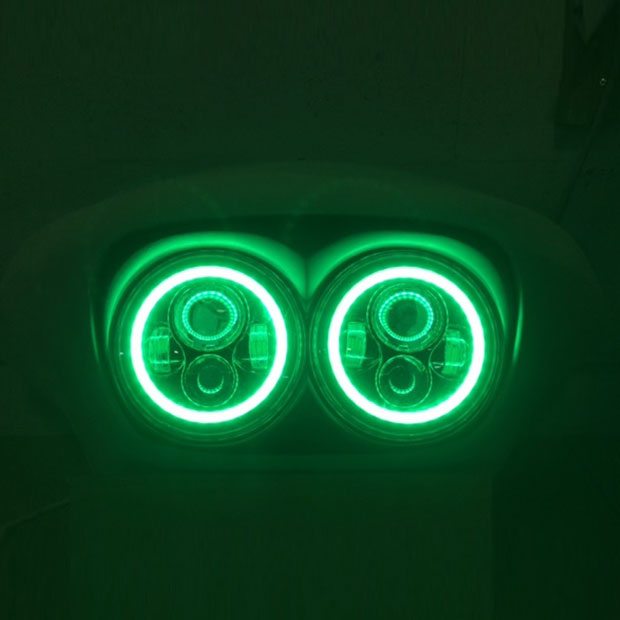 DUAL 7" DAYMAKER GREEN HALO LED Replacement ROAD GLIDE Black Light Bulb Headlight Motorcycle Harley   Bezel