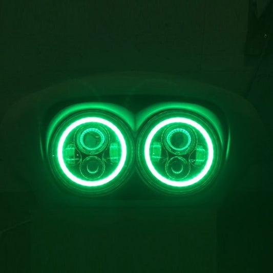DUAL 7" DAYMAKER GREEN HALO LED Replacement ROAD GLIDE Black Light Bulb Headlight Motorcycle Harley   Bezel