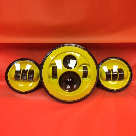 7" DAYMAKER YELLOW Headlight   Dual Yellow 4.5" - 4 1/2" Auxiliary AUX Spot Passing LED Fog Lights Bulb Harley SET
