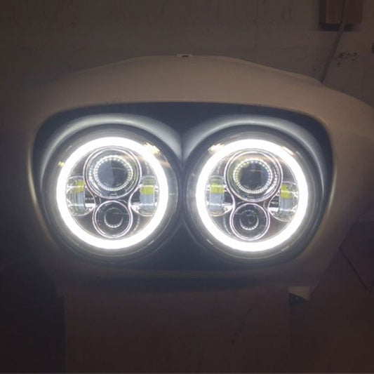DUAL 7" DAYMAKER WHITE HALO LED Replacement ROAD GLIDE Black Light Bulb Headlight Motorcycle Harley   Beze