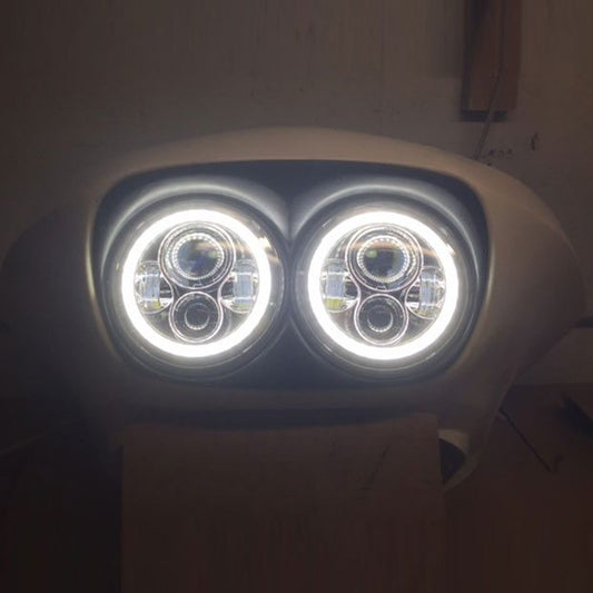 DUAL 7" DAYMAKER WHITE HALO LED Replacement ROAD GLIDE Chrome Light Bulb Headlight Motorcycle Harley   Bezel