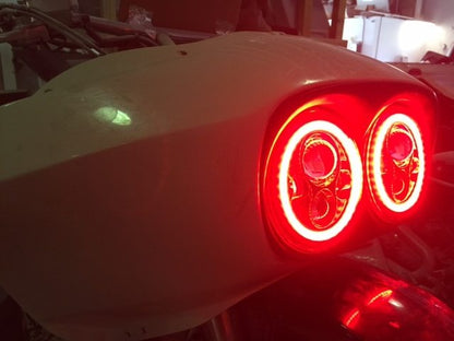 DUAL 7" DAYMAKER RED HALO LED Replacement ROAD GLIDE Black Light Bulb Headlight Motorcycle Harley   Beze