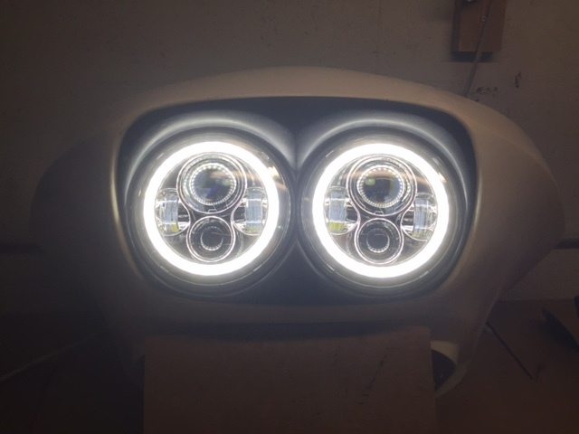 DUAL 7" DAYMAKER WHITE HALO LED Replacement ROAD GLIDE Black Light Bulb Headlight Motorcycle Harley   Beze