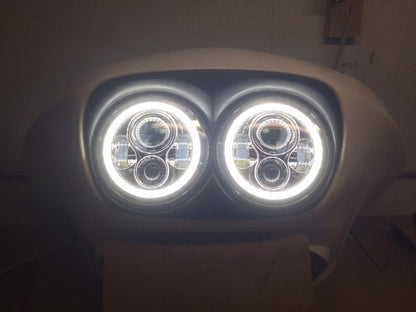 DUAL 7" DAYMAKER WHITE HALO LED Replacement ROAD GLIDE Black Light Bulb Headlight Motorcycle Harley   Beze
