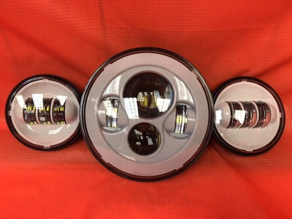 7" DAYMAKER WHITE Headlight   Dual White 4.5" - 4 1/2" Auxiliary AUX Spot Passing LED Fog Lights Bulb Harley SET