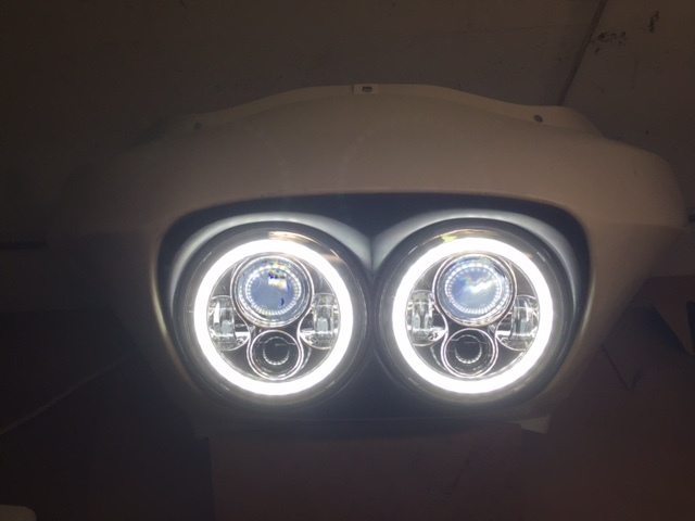 DUAL 7" DAYMAKER WHITE HALO LED Replacement ROAD GLIDE Chrome Light Bulb Headlight Motorcycle Harley   Bezel