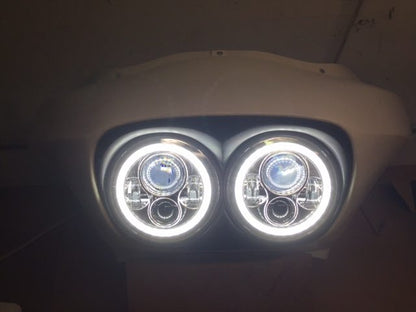 DUAL 7" DAYMAKER WHITE HALO LED Replacement ROAD GLIDE Chrome Light Bulb Headlight Motorcycle Harley   Bezel