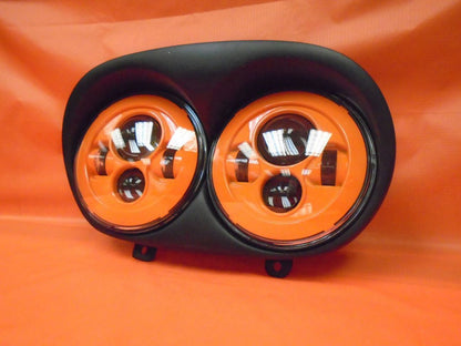 DUAL 7" ORANGE DAYMAKER 2014 - 2018   LED ROAD GLIDE Black Light Bulb Headlight Harley   Bezel
