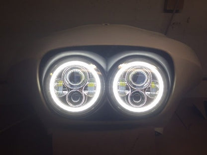 DUAL 7" DAYMAKER WHITE HALO LED Replacement ROAD GLIDE Black Light Bulb Headlight Motorcycle Harley   Beze