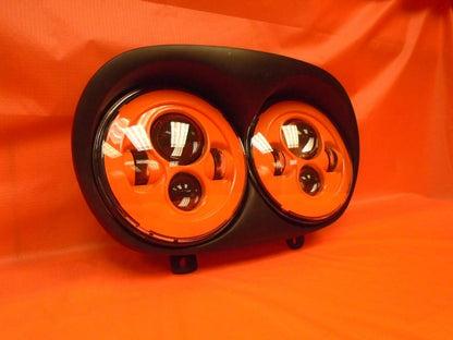DUAL 7" ORANGE DAYMAKER 2014 - 2018   LED ROAD GLIDE Black Light Bulb Headlight Harley   Bezel