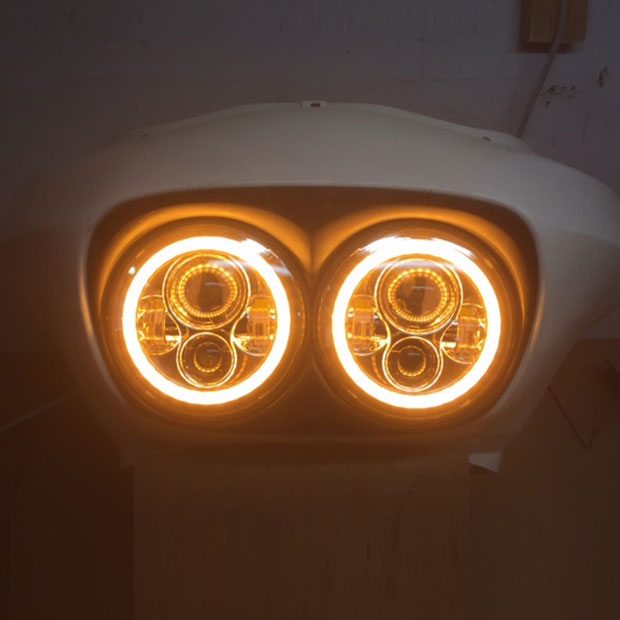 DUAL 7" DAYMAKER ORANGE HALO LED Replacement ROAD GLIDE Black Light Bulb Headlight Motorcycle Harley   Bezel