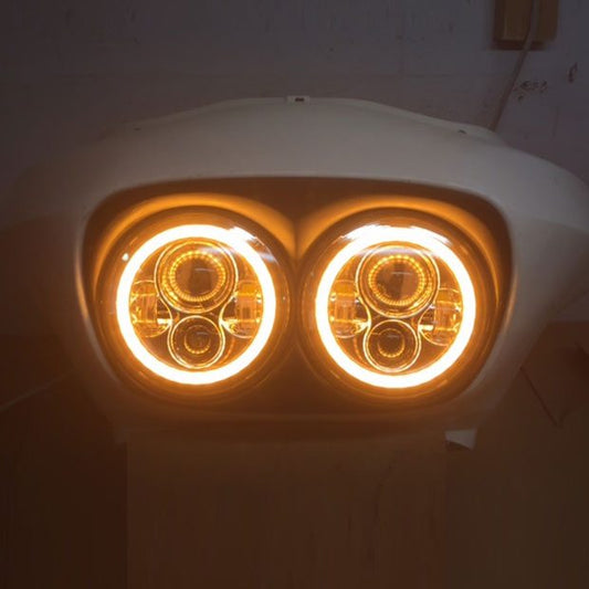DUAL 7" DAYMAKER ORANGE HALO LED Replacement ROAD GLIDE Black Light Bulb Headlight Motorcycle Harley   Bezel
