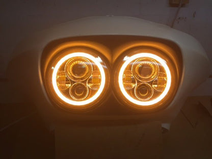 DUAL 7" DAYMAKER ORANGE HALO LED Replacement ROAD GLIDE Black Light Bulb Headlight Motorcycle Harley   Bezel