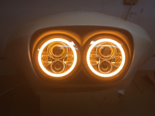 DUAL 7" DAYMAKER ORANGE HALO LED Replacement ROAD GLIDE Chrome Light Bulb Headlight Motorcycle Harley   Bezel