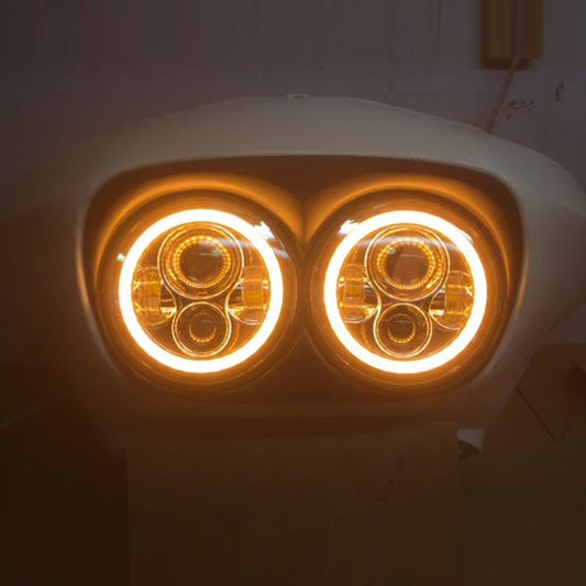 DUAL 7" DAYMAKER ORANGE HALO LED Replacement ROAD GLIDE Chrome Light Bulb Headlight Motorcycle Harley   Bezel