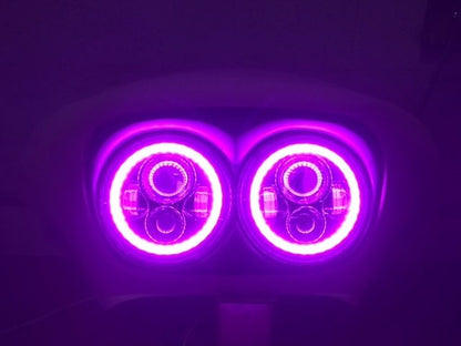 DUAL 7" DAYMAKER PINK HALO LED Replacement ROAD GLIDE Chrome Light Bulb Headlight Motorcycle Harley   Bezel