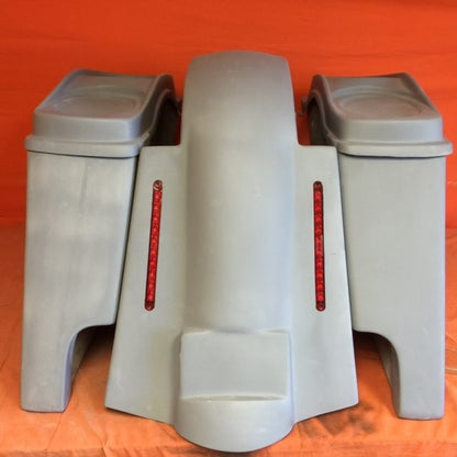 Harley Davidson 4" Extended Stretched Saddlebags   Dual 6 x 9 Speaker Lids & LED Replacement Fender 89 - 08