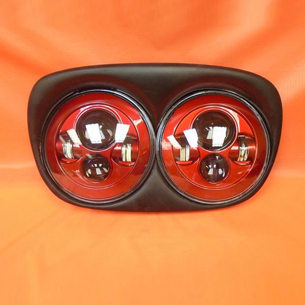 DUAL 7" RED DAYMAKER 2014 - 2018   LED ROAD GLIDE Black Light Bulb Headlight Harley   Bezel