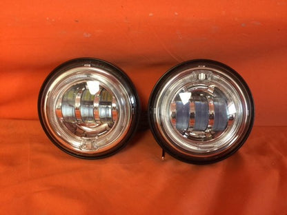 4.5" Auxiliary DAYMAKER Chrome Spot With Blue Halo Passing HID LED Fog Lights Bulb Motorcycle Harley AUX PAIR 4-1/2"
