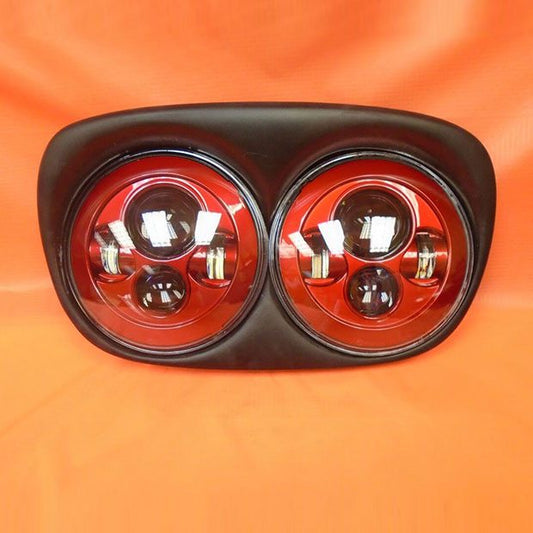 DUAL 7" RED DAYMAKER LED ROAD GLIDE Black Light Bulb Headlight Motorcycle Harley   Bezel