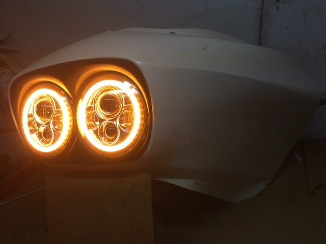 DUAL 7" DAYMAKER ORANGE HALO LED Replacement ROAD GLIDE Black Light Bulb Headlight Motorcycle Harley   Bezel