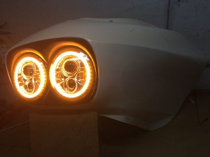 DUAL 7" DAYMAKER ORANGE HALO LED Replacement ROAD GLIDE Black Light Bulb Headlight Motorcycle Harley   Bezel